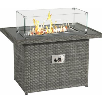 China Stocked square rattan fire table rgas fire pit table with round burner kit for sale