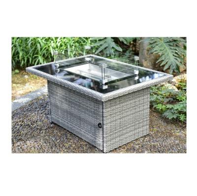 China PE RATTAN & 304 stainless steel wicker garden fire pit table with outdoor grill barbecue fire table gas for sale