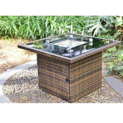 China PE RATTAN & 304 stainless steel outdoor gas fire pit table garden firepit table for sale