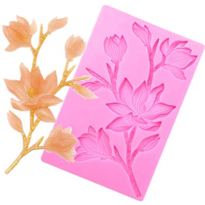 China D-0268 DIY Magnolia Silicone Mold Liquid Silicone Mold Cake Decoration Viable Baking Fontant Mold for sale