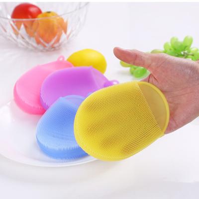 China Stocked Wash Side Kitchen Sponge Kitchen Instrument Accessories Silicone Double Scrubber Cleaning Brush for sale