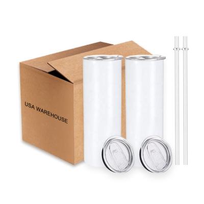 China Sustainable USA Warehouse Ready To Ship Sublimation Blank 20 oz Stainless Steel Skinny Coffee Tumblers Double Straight Wall With Straw for sale