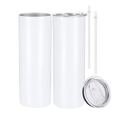 China Free Shipping 20oz Vacuum Stainless Steel White Blank Sublimation Straight Tumbler With Straw And Lid From Sustainable US Warehouse for sale