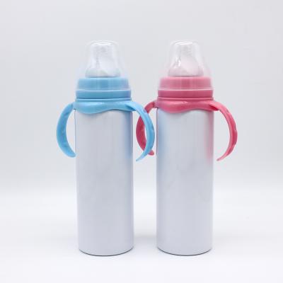 China White RTS 8oz DIY Sublimation BPA Free Sippy Cup Stainless Steel Vacuum Blank With Handle Baby Milk Bottle For Kids Birthday Gift for sale