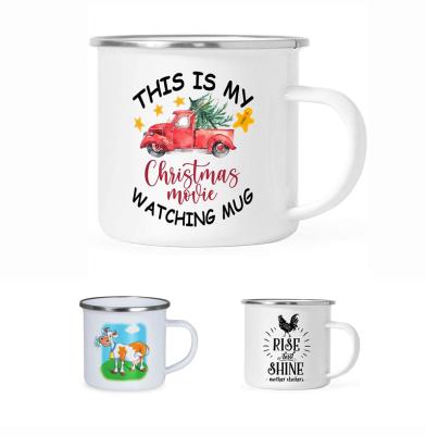 China Enamel 12oz Sublimation White Metal Sublimation Enamel Camping Mugs for sale