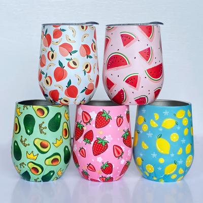 China 12 oz Stainless Steel Wine Tumbler Cute Cup Fruit Viable Tumblers with Lid and Straw for sale