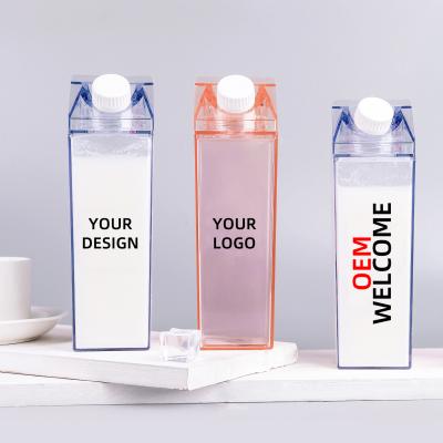 China 1000ml Viable Custom Color BPA Free Juice Square Box Clear Acrylic Bottle Cute Milk Carton Milk Carton Plastic Water Bottle for sale