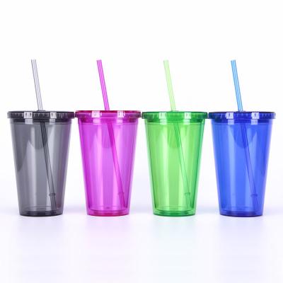 China Wholesale Sustainable Double Wall Plastic Clear Acrylic Cold Water Tumbler Tumbler 20oz 16oz Vinyl Cup Acrylic Drinks Water Bottle With Straw for sale