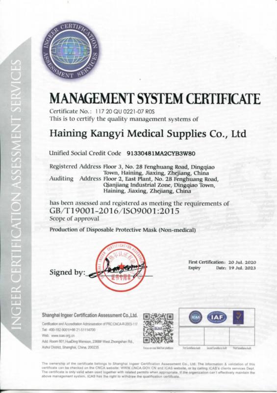 ISO9001 - Haining Kangyi Medical Supplies Co., Ltd.