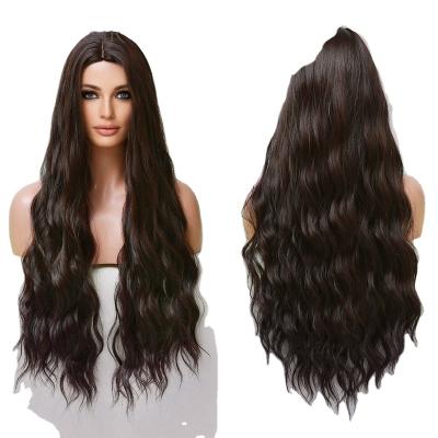 China EASIHAIR Brown Daily Use Natural Black Water Wave Long Synthetic Women Wigs For Daily Party Cosplay Heat Resistant Fiber for sale