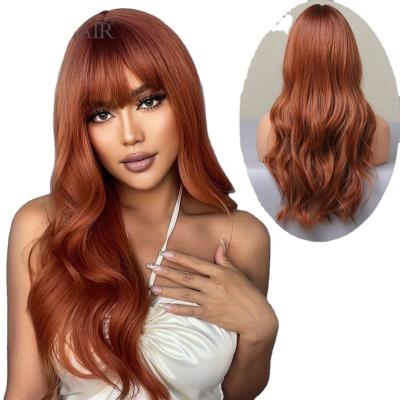 China EASIHAIR Daily Use Copper Ginger Red Brown Wavy Synthetic Wigs with Natural Long Bang Hair for Women Daily Part Heat Resistant Fiber Wig for sale