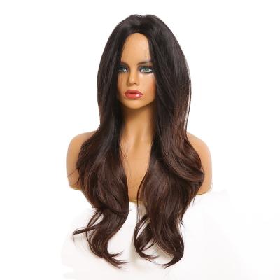 China Dark Brown Ombre Daily Natural Wavy Medium Part Long Wig Heat Resistant Synthetic Wigs EASIHAIR Use Heat Resistant Synthetic Wigs For Bralizan Colored Women for sale