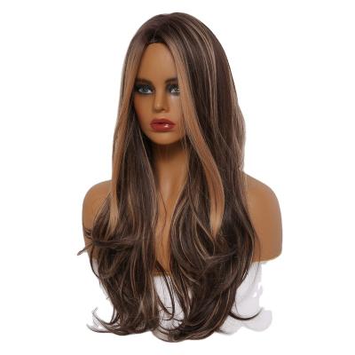 China Daily Use EASIHAIR Long Dark Brown Honey Gloden Wavy Wig With Highlights Heat Resistant Synthetic Cosplay Wigs For Afro Women Of Color for sale