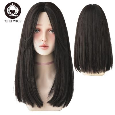 China Non-reflective Light Brown Black Non-Reflective Long Straight Hair Synthetic Daily Wear Wig For Women Heat Resistant Wig for sale