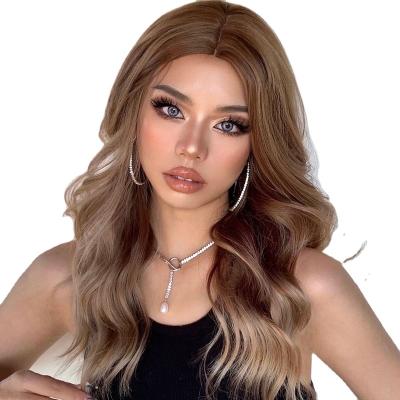 China EASIHAIR Daily Use Long Brown Wavy Synthetic Wigs With Highlight Blonde Middle Part Heat Resistant Machine Made Wig For Women Hair for sale