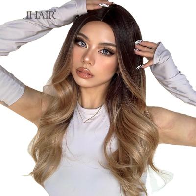 China Long Daily Use EASIHAIR Ombre Brown Synthetic Wigs For Women Blonde Body Wave Highlight Natural Hair For Daily Heat Resistant Fiber for sale