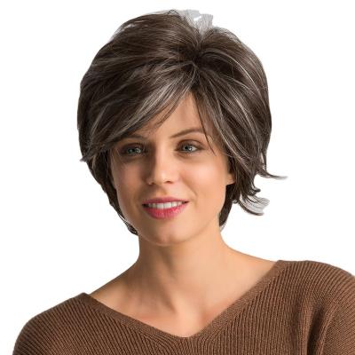 China EASIHAIR Use Daily Short Bob Synthetic Wigs Pixie Layered Brown Mixed Wave White Natural Hair For Women Heat Resistant Fiber Wig For Daily for sale