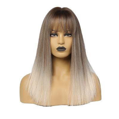 China EASIHAIR Daily Use Medium Long Straight Synthetic Cosplay Wigs For Women Ombre Brown Light Blonde Wigs With Bangs Faker Natural Hair for sale