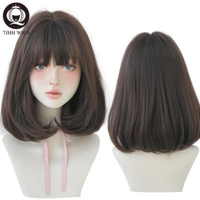 China Daily Use Natural Comfortable Synthetic Wig For Women Black Shoulder Straight Hair 14 Inch Fashion Hairstyle Wig for sale