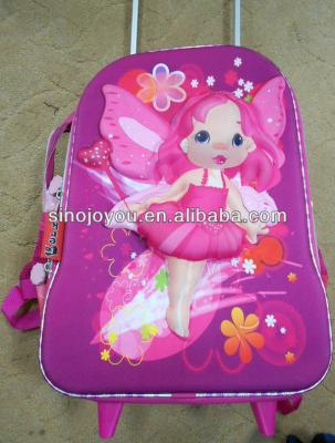 China 3D school logo kids backpack school bag with wheels for girls for sale