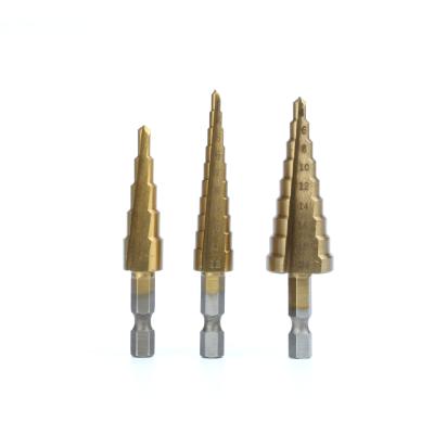 China HSS Metric Drilling 3Pcs Three Step Titanium Wood Flats Shank Drill Bit Set Just In Case for sale