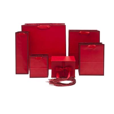 China Recycled Materials Handbag Gift Box Red Square Surprise Gift Box Birthday With Ribbon Handler for sale