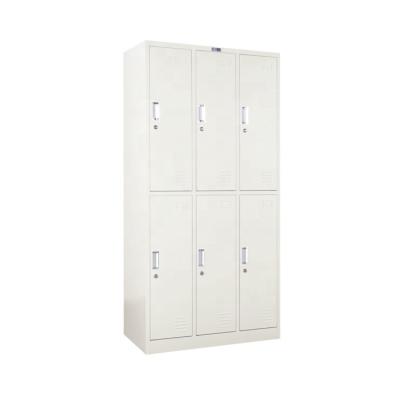 China SPCC Cold Steel Plate Knock Down School Metal Wardrobe Locker Shelf 6 Doors Gym Luggage White Steel Locker for sale