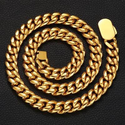 China Hip Hop Jewelry Elliptical Smooth Spring Buckle Gold Silver Plated Cuban Link Chain Stainless Steel Necklace for sale