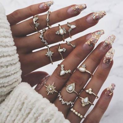 China Stainless Steel Ring 16 Pcs / Charm Set Gold Color Midi Finger Ring Set For Women Vintage Boho Knuckle Party Rings for sale