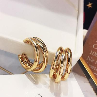 China Free Irregular Multi Layers 18k Chunky Big Hoop Statement Earrings Gold Plated C Shaped Circle Earrings Sterling Silver Pin Nickel Lead Free 925 for sale