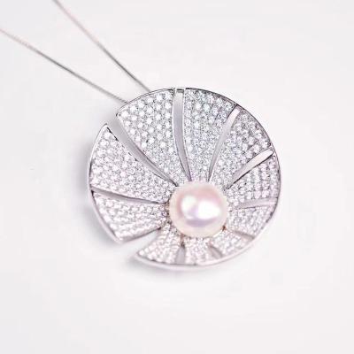 China Other Fashion Trend Zirconium Pendant Necklace 925 Silver Disc Pearl Zircon Charm Necklace Full Big For Women for sale