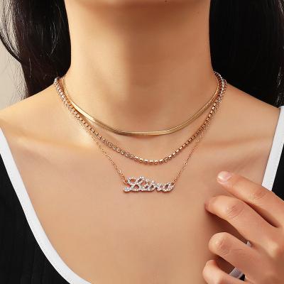 China Trendy Diamond Multilayer Necklace Personality  twelve zodiac signs Necklace Letter Pendant Necklace for sale