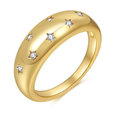 China Extreme Comfort Rings 18K Gold Plated Cubic Zirconia Inlayed Star Shiny Dome Stainless Steel Statement Ring for sale