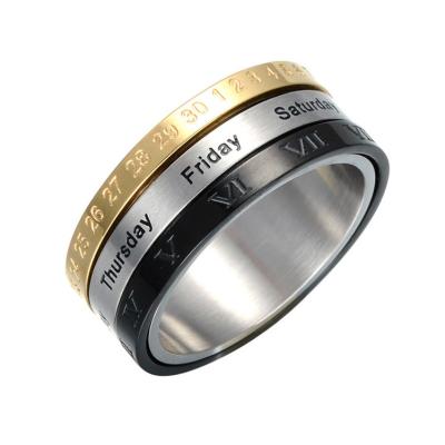 China Custom Calendar Rotatable dainty men stainless steel Titanium ring,Punk Party Ring Jewelry Number Rings anillos for sale