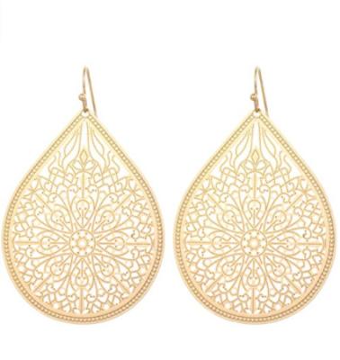 China Fashion Design Sterling Silver Gold Plating Drop Dangle Women Girls Filigree Sunburst Teardrop Pattern leaf blade Earrings for sale