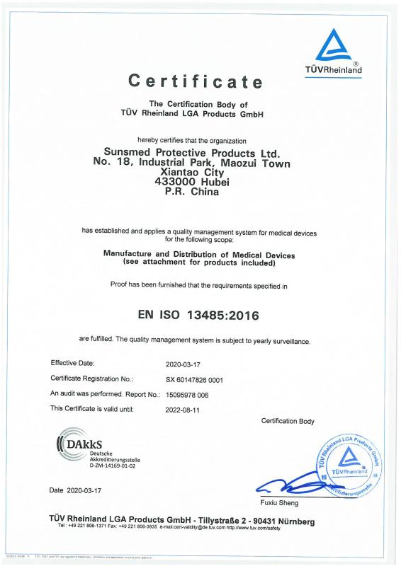 ISO13485 - Xiantao Sunsmed Protective Products Ltd.