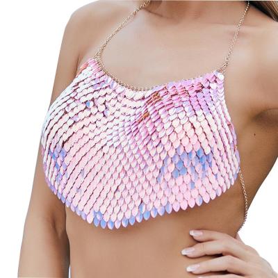 China Trend festival sequin chain jewelry body chain top to club beach bikini bra FD-SEQCT1900 for sale