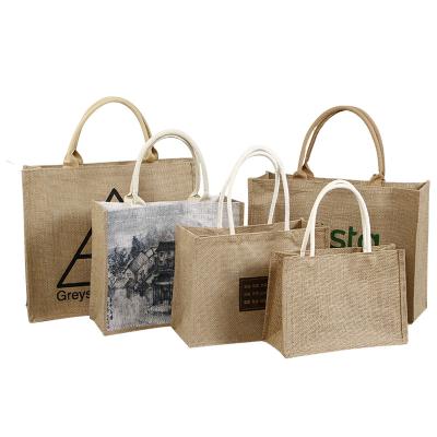 China Custom Logo Eco-Friendly Reusable Burlap Grocery Eco-Friendly Bag Women Shopping Gifts Tote Bag Jute for sale