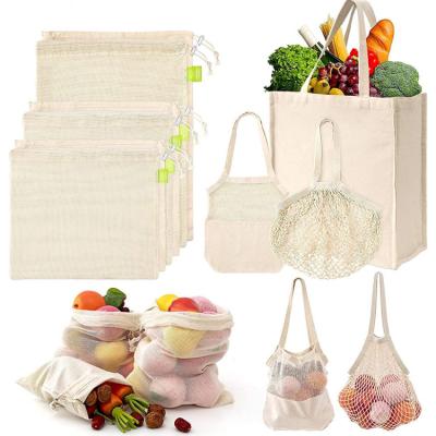 China Recyclable Eco Friendly Reusable Organic Cotton Mesh Bags For Cotton Product Drawstring Bag Fruits And Vegetables for sale