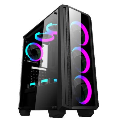 China Fan del RGB del caso del juego de la caja del equipo de escritorio con el caso de cristal de Front Iron Net Panel ATX del panel en venta