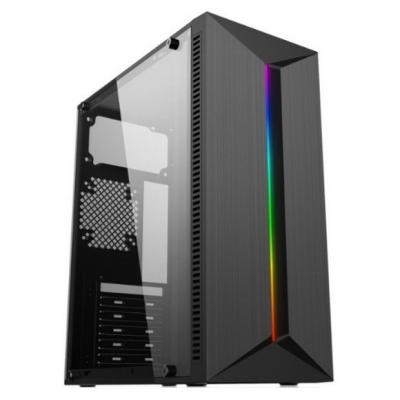 China El panel delantero del ABS del panel ATX del ordenador del gabinete del RGB del juego de la PC de la caja del chasis de acrílico del negro con la tira de la luz del RGB en venta