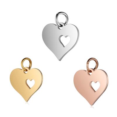 China New Fashion Stainless Steel Stainless Steel Heart Shape Custom Pendants Charms For Bracelet Making for sale