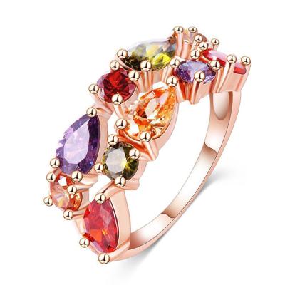 China Fashion Zircon Promotional Jewelry Brass Multicolor Engagement Rings For Women for sale