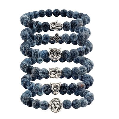 China 2020 FASHIONABLE New Style 8mm Survived Owl Leopard Lion Buddha Head Natural Stone Bracelet for sale