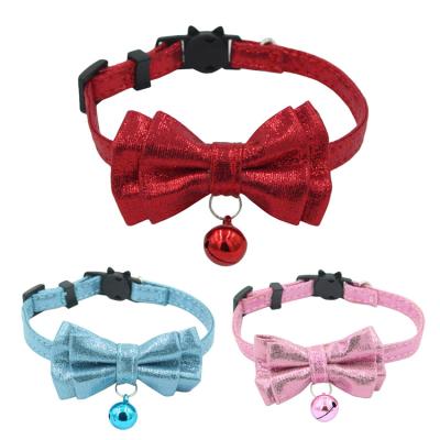 China New Style Padded Hanging Bell Cat Collar Buckle Shiny Bow-knot Pet Collars for sale