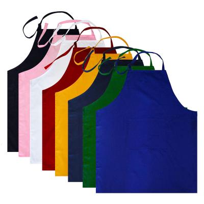 China Custom Colorful Promotion Cleaning Cooking Apron Embroidered Logo Cotton Polyester Bib Apron With Pockets for sale