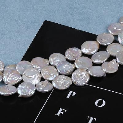 China Wholesale 18-19mm Natural White Natural Freshwater Pearl Coin Shape Beads Strand For Jewelry Making for sale