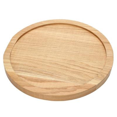 China For Plant Food Serving Large Size Natural Oak Wood Food Fruit Serving Dinner Round Wooden Serving Tray For Restaurant for sale