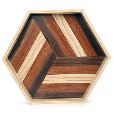 China Sustainable Modern Customized Luxury Tray Hexagon Storage Wooden Serving Tray Serving Fruits And Coffee Tray For Homes for sale