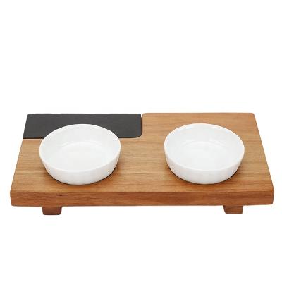 China For Serving 2021 NEW NEW Acacia Wood Serving Tray with Best Serving Dish Set of 2 Ceramic Bowls for sale